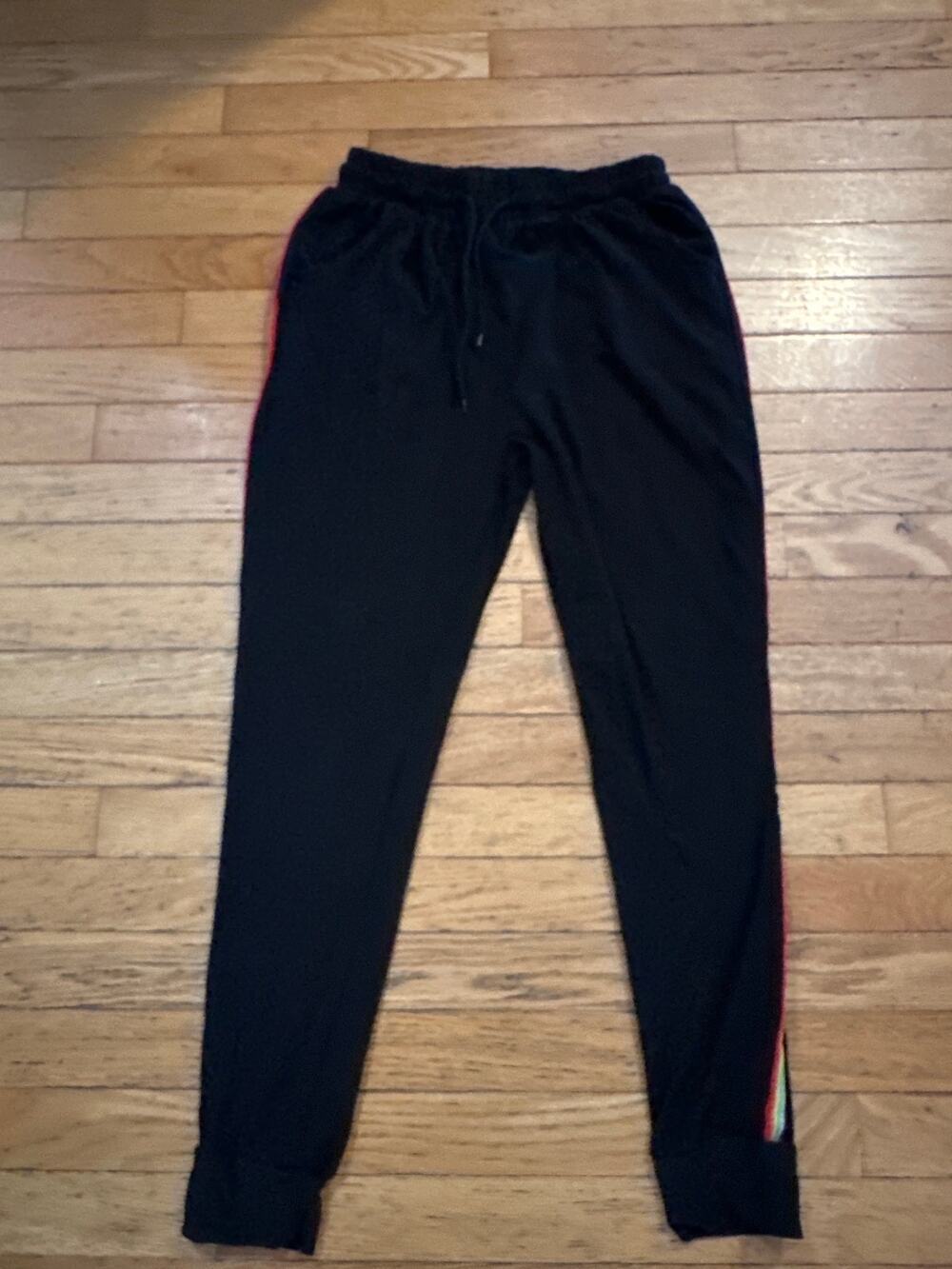 Women’s Black Rainbow Stripe Jogger Pants Medium Athletic Lounge Pride Y2K
